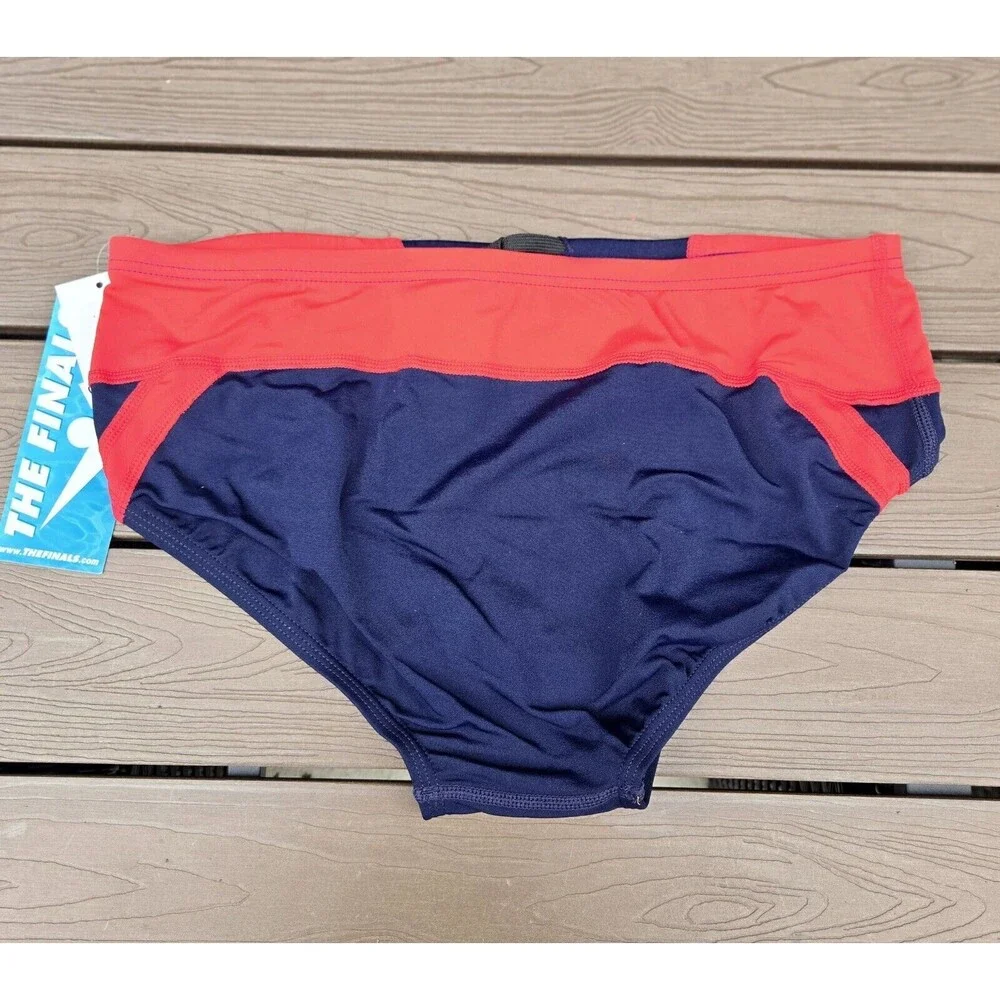 TYR The Finals Shark Red/Navy Splice Racer Briefs, Men Size 36, NEW